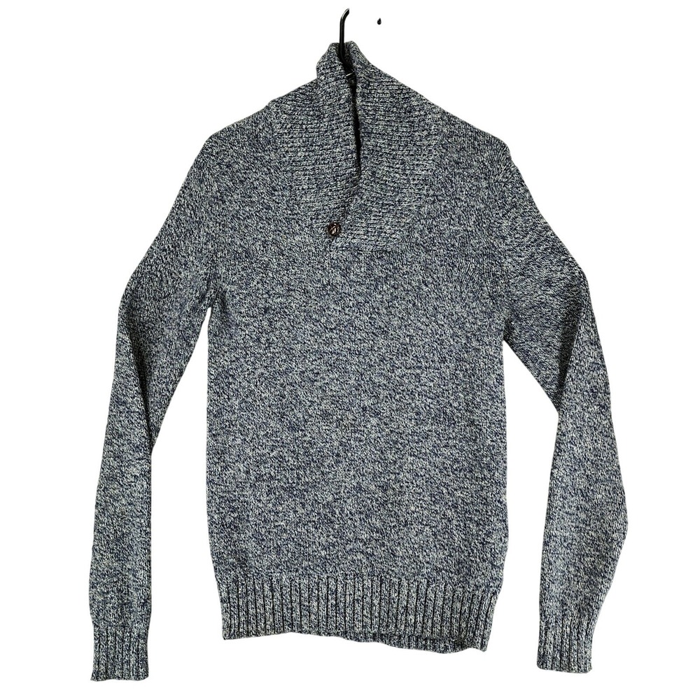 Banana Republic S Men‎ Shawl Collar Sweater Cowl Navy Gray Cotton Nylon Wool